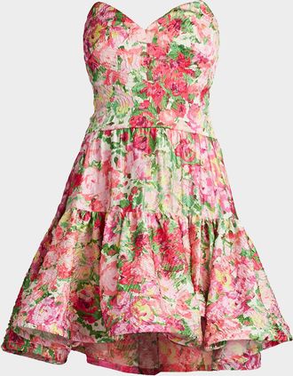 Tadashi Shoji Strapless Tiered Floral-Print Mini Dress