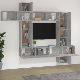Berkfield Home Modern 9 Piece TV Cabinet Set Concrete Grey Engineered Wood