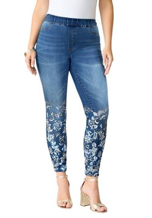 Roaman's Plus Size 360&deg; Stretch Jegging in Stonewash Ombre Floral at Nordstrom, Size 30