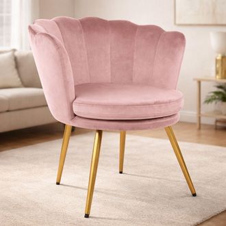 Genesis Flora Velvet Accent Chair Petal Back Plush Upholstered Modern Chair in Pink | Size: 1 Seater
