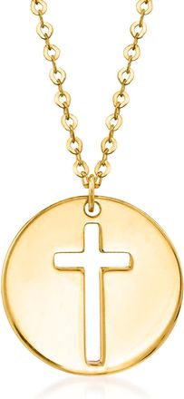 Ross-Simons Italian 14kt Yellow Gold Cross Cutout Disc Necklace