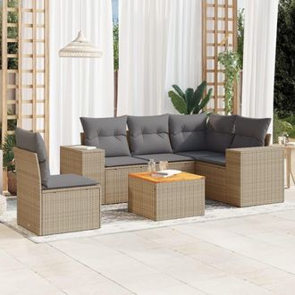 vidaXL Juego De Sof&aacute;s Jard&iacute;n Con Cojines 6 Pzas Rat&aacute;n Sint&eacute;tico Beige Vidaxl