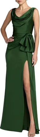 Mac Duggal Charmeuse Sleeveless Cowl Neck Gown With Bow in Emerald at Nordstrom, Size 10