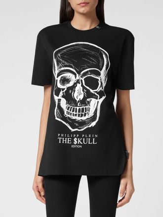 Philipp Plein T-shirt Skull in jersey con stampa logo a contrasto