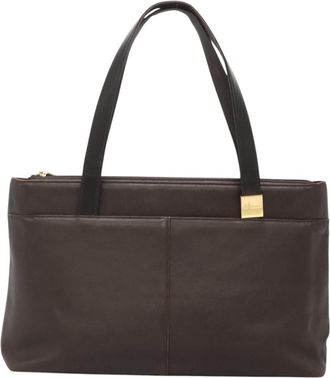 Burberry Nova Check Brown Leather Tote Bag (Pre-Owned)