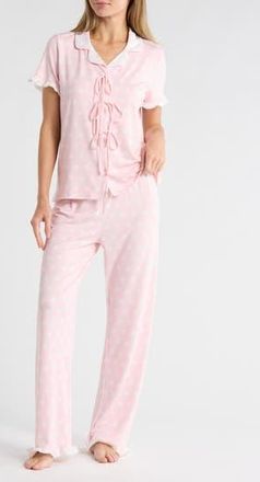 French Connection Tie Front Pajamas in Icy Pink/white at Nordstrom Rack, Size X-Large