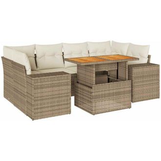 vidaXL Vidaxl - Set Sof&aacute;s De Jard&iacute;n 7 Piezas Y Cojines Rat&aacute;n Sint&eacute;tico Beige