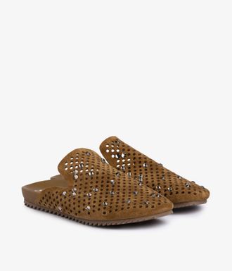 Pedro Garcia Brown suede clog with crystals | Braidy | Fall winter 25 | PEDRO GARCIA