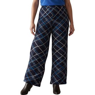 Jessica London Everyday Stretch Knit Wide Leg Pant in Navy Blue Bias Stripe at Nordstrom, Size 36