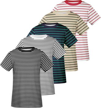 Generic Mens Striped T-Shirt Multipack Short Sleeve Cotton Casual Summer Lightweight Crew Neck Everyday Essential Casual Tee-5