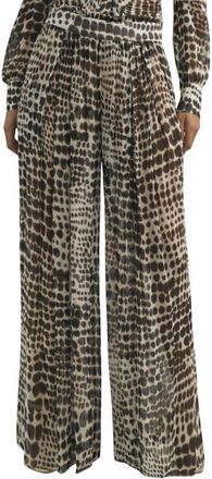 Reiss Aurelie Wide Leg Animal Print Pants in Chocolate at Nordstrom, Size 10 Us