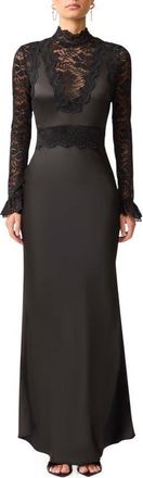 Elliatt Margot Lace Inset Long Sleeve Gown in Black at Nordstrom, Size Xx-Large