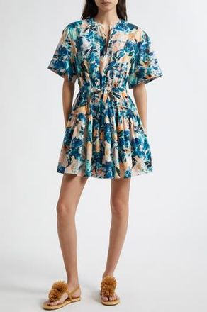 Ulla Johnson Nadira Floral Print Tie Waist Tiered Minidress in Delphinium at Nordstrom Rack, Size 10