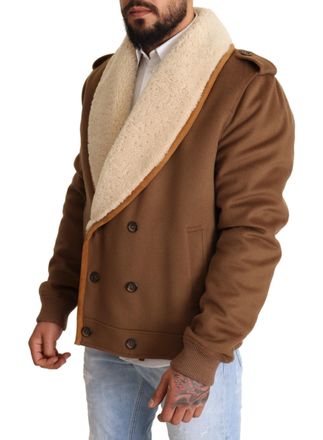 Dolce & Gabbana Mens Brown Double Breasted Shearling Coat Jacket Clothing