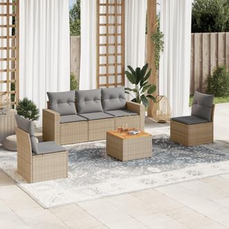 vidaXL Vidaxl - Juego De Sof&aacute;s Jard&iacute;n Con Cojines Beige Mezcla 6 Pzas Rat&aacute;n Pe