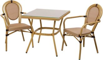 Wanderlust Deco Conjunto de mesa y 2 sillas marr&oacute;n, mesa:70x70x72.silla(2):55x58x88