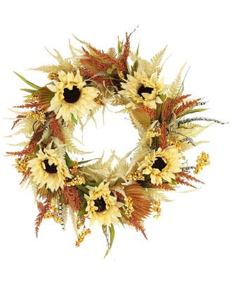 Creative Displays Inc. 22In Modern Sunflower Fall Wreath With Heather & Fern