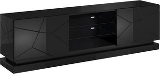 Mirjan24 Mueble Tv Charlotte 128, Negro + Negro Brillante, 200x57x40cm