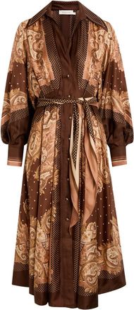 Zimmermann Luna Printed Belted Silk Midi Shirt Dress - Brown - 3 (UK 14 / L)