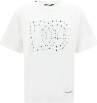 Dolce & Gabbana Tops, Heren, Wit, M, Katoen, T-shirt met logo