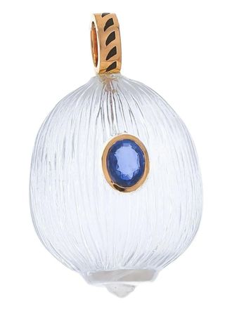 Dezso by Sara Beltran 18K rose gold Classic Carved Coquite Shell quartz and sapphire charm - women - 18kt Rose Gold/Enamel/quartz/Blue Sapphire - One Size - Pink