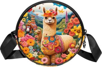 Generic Circle Crossbody Bag for Women, Butterflies Alpaca Small Sling Bag Daypack with Zipper Adjustable Shoulder Straps Casual Ladies Girls Round Purse