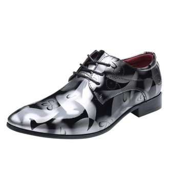 Generic Mens Leather Lace Up Smart Office Work Formal Shoes, Dress Shoe Printing Patent Shoes Trendy and Versatile Oxfords Shoes for Driving and Walking in Bu