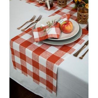 Solino Home Linen Table Runner for Dining Table, Holiday and Everyday Table Decor - Buffalo Check in Cinnamon And White at Nordstrom, Size X-Large