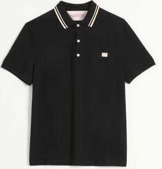 Valentino Cotton Piqué Polo Shirt With Vlogo Patch Man BLACK XXL