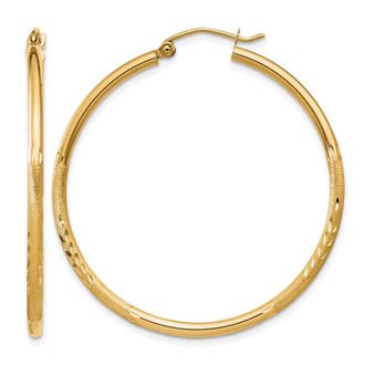 Diamond2Deal 14k Yellow Gold Satin & Diamond-cut 2x40mm Round Hoop Earrings