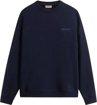 Woolrich Macro Logo Crewneck - Heren - Sweatshirts - Blauw - S - Katoen - Hoodies & sweatvesten
