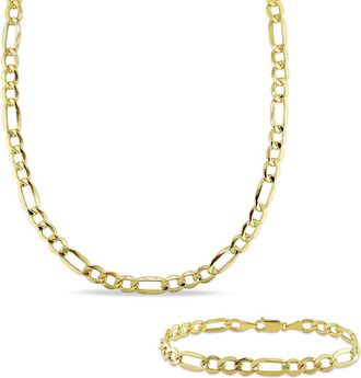 Amour 2-piece Set Of Mens Figaro Necklace and Bracelet In 10K Yellow Gold (7 Mm)