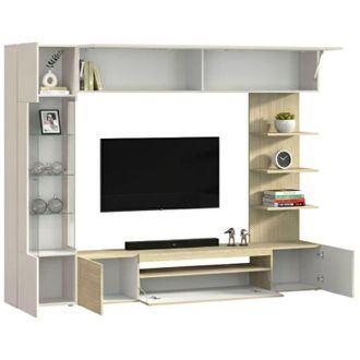 Dmora Parete Attrezzata Galatina, Mobile Soggiorno 8 Ripiani, Apertura Battente Made in Italy, 12 Vani, 245x40x191.2h cm Marrone Acero