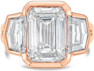 Diana M. Jewels 14kt Rose Gold Lab Grown 4.00 ct Emerald Diamond 3-Stone Bezel Ring