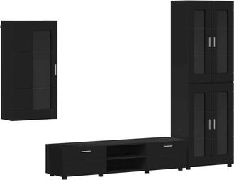 vidaXL TV Cabinet Set with Drawer FLORIN Black Engineered Wood vidaXL