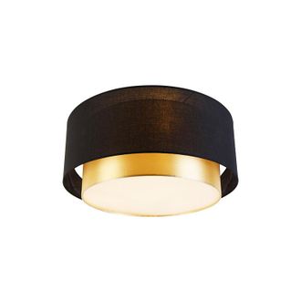 QAZQA Qazqa - Modern Ceiling Light Black with Gold 50 cm 3-Light - Drum Duo