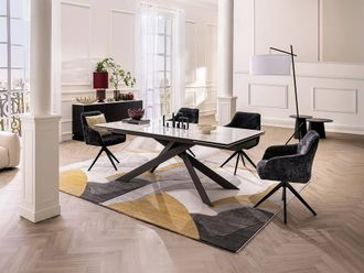 Vente-Unique 8 - 12 Seater Extendable Dining Table In Ceramic, Tempered Glass, and in Grey