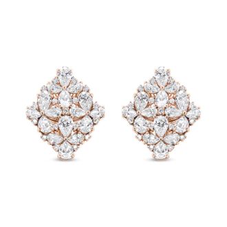 House of Brilliance 18K Rose Gold 8 1/3 Cttw Pear and Round Diamond Floral Cluster Omega Earrings (F-G Color, VS1-VS2 Clarity)