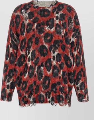 R13 cotton animal-print distressed crew-neck long-sleeve sweatshirt