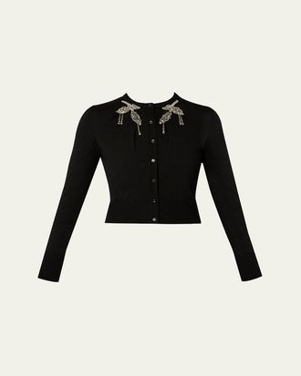 Erdem Crystal Cropped Wool Cardigan