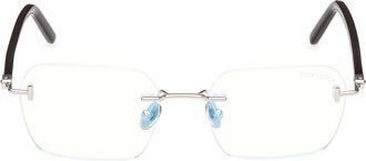 Tom Ford 54mm Rectangular Blue Light Blocking Optical Glasses in Palladium Black /T Logo at Nordstrom
