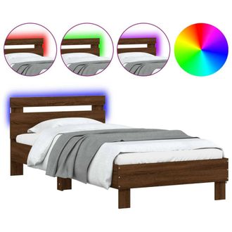 Berkfield Home Bed Frame without Mattress with LED Lights Brown Oak 90x190 cm Single