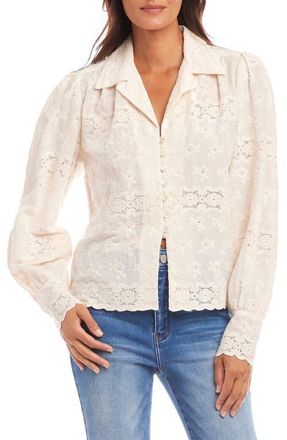 Karen Kane Eyelet Embroidery Button-Up Shirt in Cream at Nordstrom, Size Small