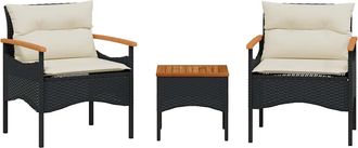 vidaXL Set De Sof&aacute;s De Jard&iacute;n Con Cojines 3 Pzas Rat&aacute;n Sint&eacute;tico Negro Vidaxl