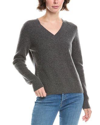 Forté Cashmere Thermal Piped V-Neck Cashmere Sweater