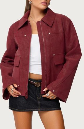 Edikted Annabelle Oversize Faux Suede Jacket in Burgundy at Nordstrom, Size X-Large