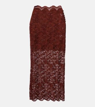 Paco Rabanne Floral lace midi skirt