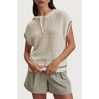 Varley Vittoria Open Stitch Knit Hoodie in Snow White at Nordstrom, Size X-Large