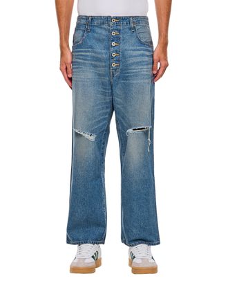 Junya Watanabe Ripped Denim Jeans With Front Button Closure And Distressed Details