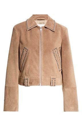 Staud Hugo Stud Detail Faux Suede Jacket in Dune at Nordstrom, Size Small